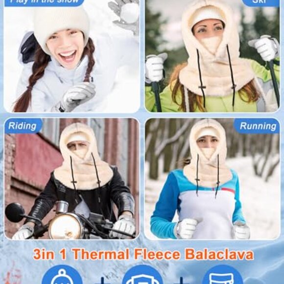 Winter Balaclava Set Thermal Beanie Touch Screen Gloves Ski Face Mask